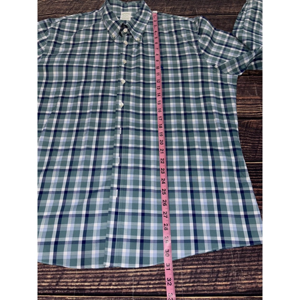 Brooks Brothers Shirt Mens  XL Milano Fit Blue Green Plaid Cotton Long Sleeve - Picture 7 of 7